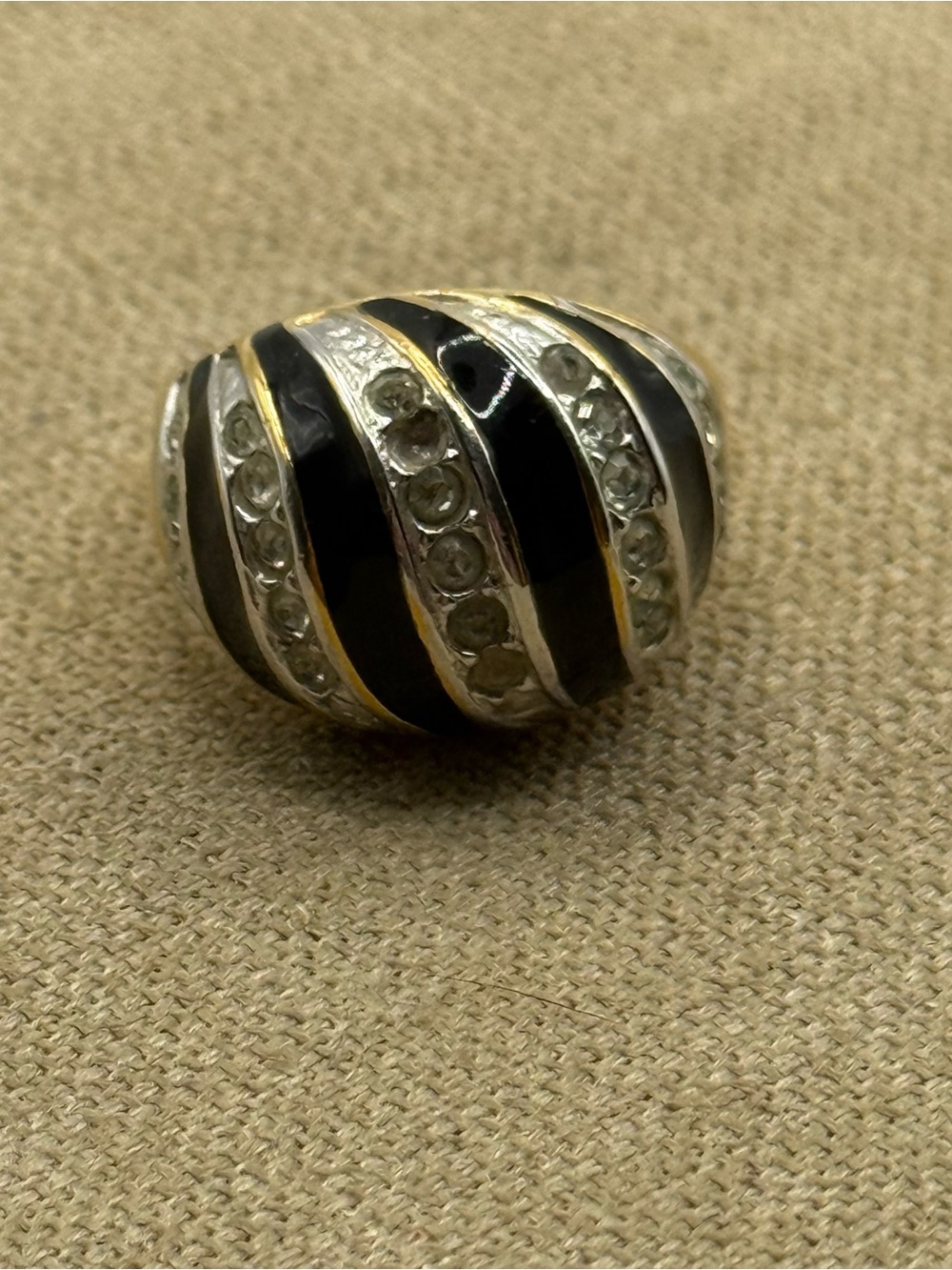 18k electroplated Black Enamel and Crystal Statement Dome Ring - Women Jewelry